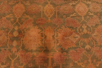 Handmade Antique Turkish Oushak Beige Green Purple Rug
