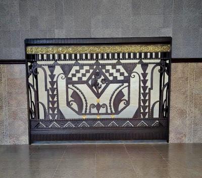 Handmade French Art Deco Style Fer Forg Iron Console with Portoro Marble Top
