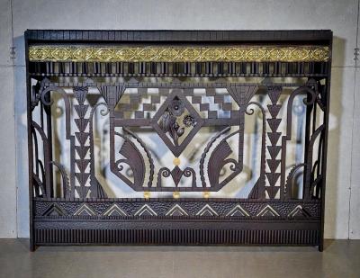 Handmade French Art Deco Style Fer Forg Iron Console with Portoro Marble Top