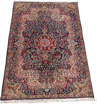 Handmade Persian Kirman Lavar Rug 1980s