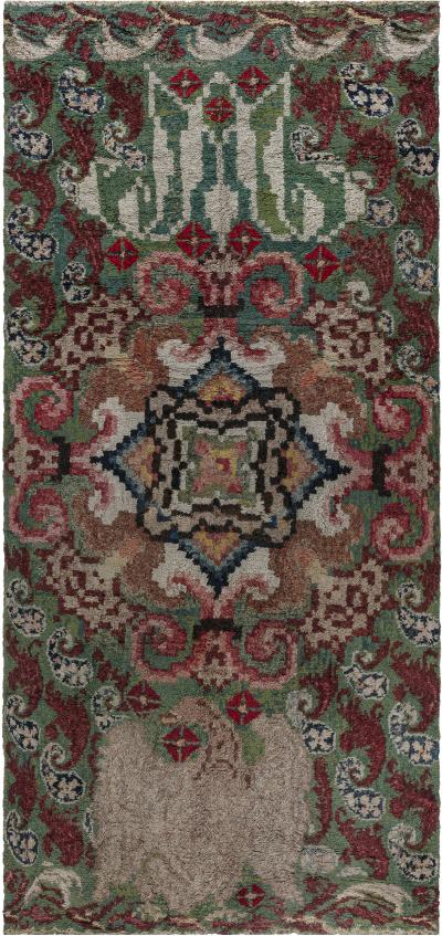 Handmade Vintage French Botanic Design Carpet