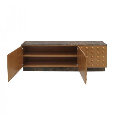 Handmade carved oak sideboard with emperor marble top Italy