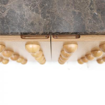 Handmade carved oak sideboard with emperor marble top Italy