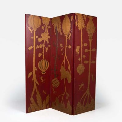 Handpainted 3 panel screen with jungle motif France c 1970s