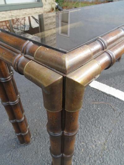 Handsome Chunky Faux Bamboo Campaign Style Console Table Mid Century Modern