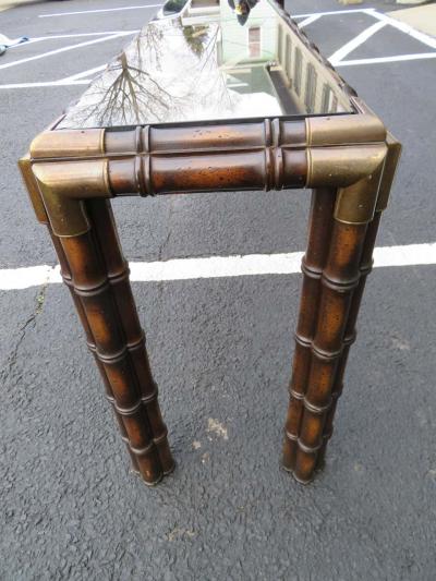 Handsome Chunky Faux Bamboo Campaign Style Console Table Mid Century Modern