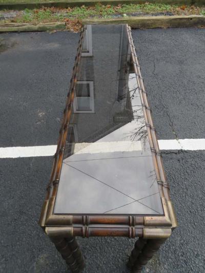 Handsome Chunky Faux Bamboo Campaign Style Console Table Mid Century Modern