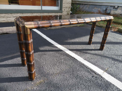 Handsome Chunky Faux Bamboo Campaign Style Console Table Mid Century Modern
