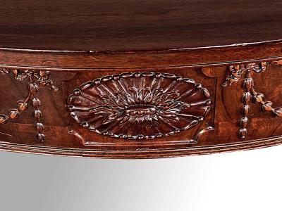 Handsome English George III Hepplewhite Style Carved Mahogany Demilune Table