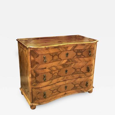 Handsome German Baroque Style Reverse serpentine Parquetry 3 Drawer Chest