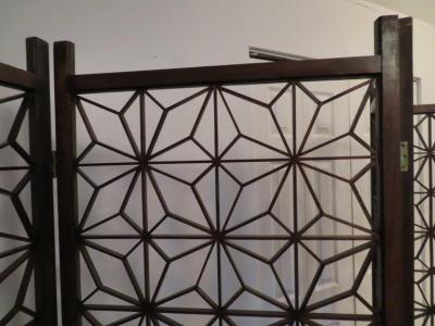 Handsome Mid Century Modern 4 Panel Folding Screen Bohemian