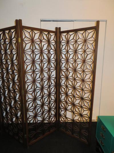 Handsome Mid Century Modern 4 Panel Folding Screen Bohemian
