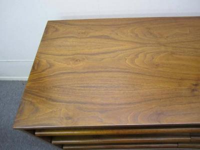 Handsome Mid century Modern Bowed Front Walnut Credenza