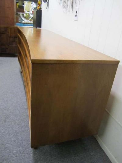 Handsome Mid century Modern Bowed Front Walnut Credenza