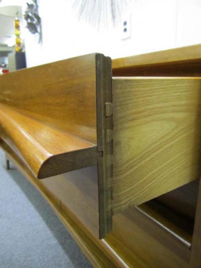 Handsome Mid century Modern Bowed Front Walnut Credenza