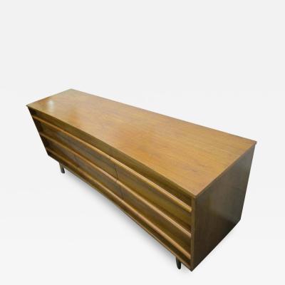 Handsome Mid century Modern Bowed Front Walnut Credenza