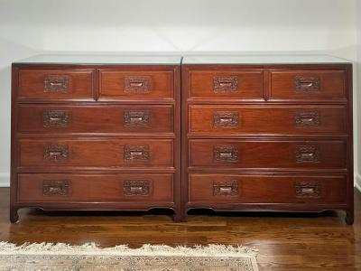 Handsome Pair Chinoiserie Rosewood Bachelor s Chest Mid Century