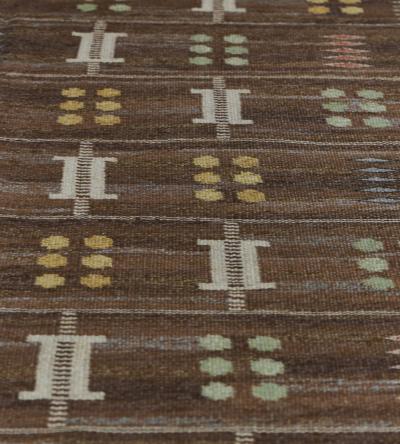 Handwoven Wool Signed Swedish Flatweave Rug