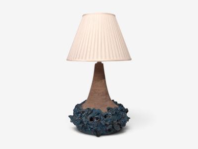 Hanne Stent j Large Brutalist Table Lamp Blue Stoneware Denmark 1979