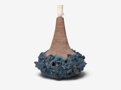 Hanne Stent j Large Brutalist Table Lamp Blue Stoneware Denmark 1979