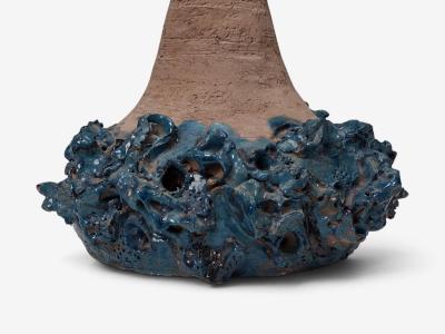 Hanne Stent j Large Brutalist Table Lamp Blue Stoneware Denmark 1979