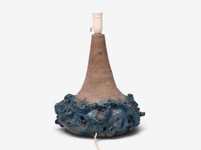 Hanne Stent j Large Brutalist Table Lamp Blue Stoneware Denmark 1979