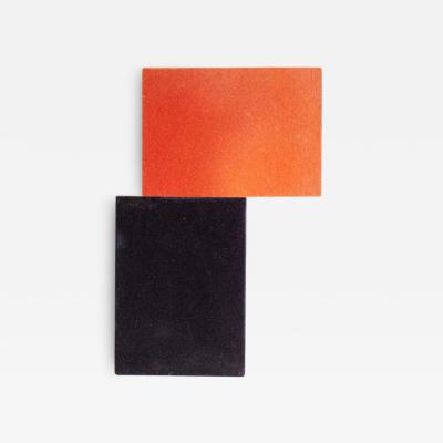 Hanne verland Red on black wall relief of a red and black square on top of each other 2015