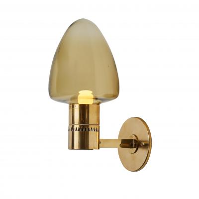 Hans Agne Jakobsson 1960s Hans Agne Jakobsson Model V 220 Brass Glass Sconce for Markaryd