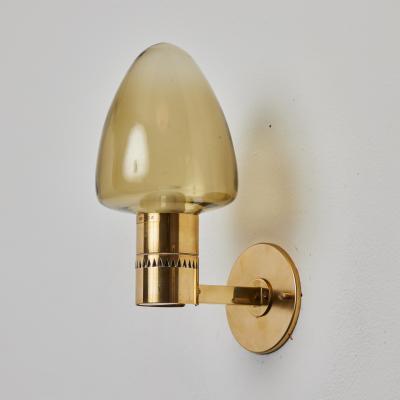 Hans Agne Jakobsson 1960s Hans Agne Jakobsson Model V 220 Brass Glass Sconce for Markaryd