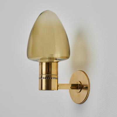 Hans Agne Jakobsson 1960s Hans Agne Jakobsson Model V 220 Brass Glass Sconce for Markaryd
