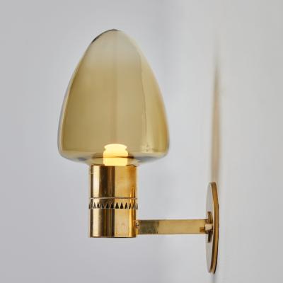 Hans Agne Jakobsson 1960s Hans Agne Jakobsson Model V 220 Brass Glass Sconce for Markaryd