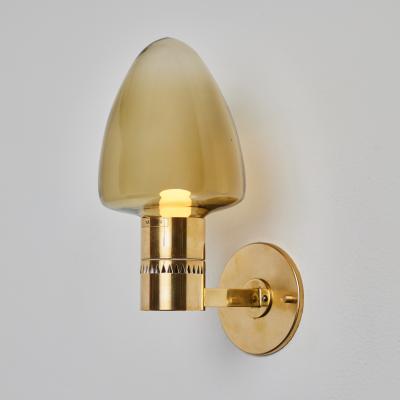 Hans Agne Jakobsson 1960s Hans Agne Jakobsson Model V 220 Brass Glass Sconce for Markaryd