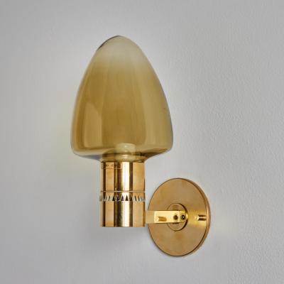 Hans Agne Jakobsson 1960s Hans Agne Jakobsson Model V 220 Brass Glass Sconce for Markaryd