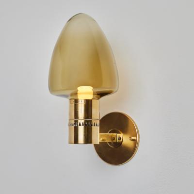 Hans Agne Jakobsson 1960s Hans Agne Jakobsson Model V 220 Brass Glass Sconce for Markaryd