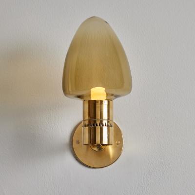 Hans Agne Jakobsson 1960s Hans Agne Jakobsson Model V 220 Brass Glass Sconce for Markaryd