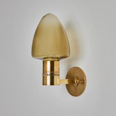 Hans Agne Jakobsson 1960s Hans Agne Jakobsson Model V 220 Brass Glass Sconce for Markaryd