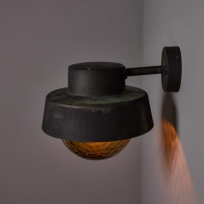 Hans Agne Jakobsson 1970s Metal Amber Glass Outdoor Sconce Attributed to Hans Agne Jakobsson