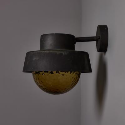Hans Agne Jakobsson 1970s Metal Amber Glass Outdoor Sconce Attributed to Hans Agne Jakobsson