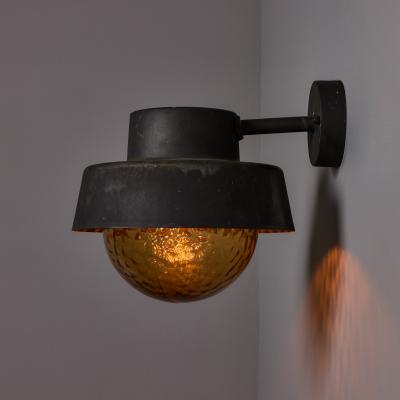 Hans Agne Jakobsson 1970s Metal Amber Glass Outdoor Sconce Attributed to Hans Agne Jakobsson