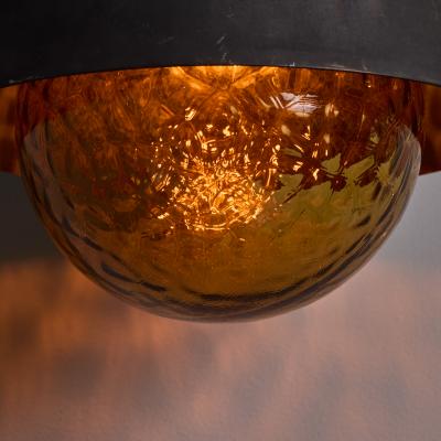 Hans Agne Jakobsson 1970s Metal Amber Glass Outdoor Sconce Attributed to Hans Agne Jakobsson