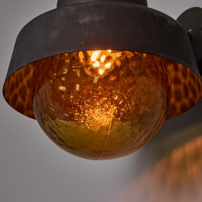Hans Agne Jakobsson 1970s Metal Amber Glass Outdoor Sconce Attributed to Hans Agne Jakobsson