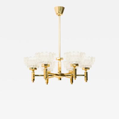 Hans Agne Jakobsson 2 Hans Agne Jakobsson Swedish Brass and Frosted Geometric Cut Glass Chandeliers