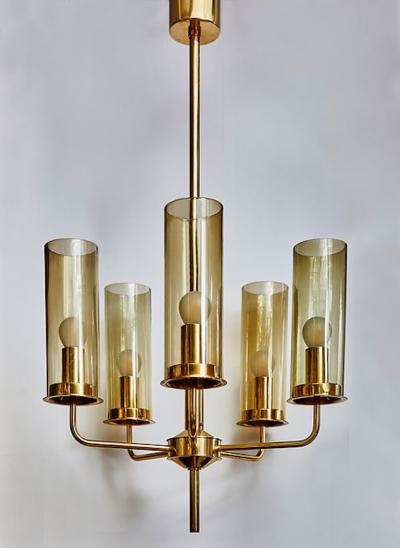 Hans Agne Jakobsson Brass and Glass Chandelier T434 5 by Hans Agne Jakobsson