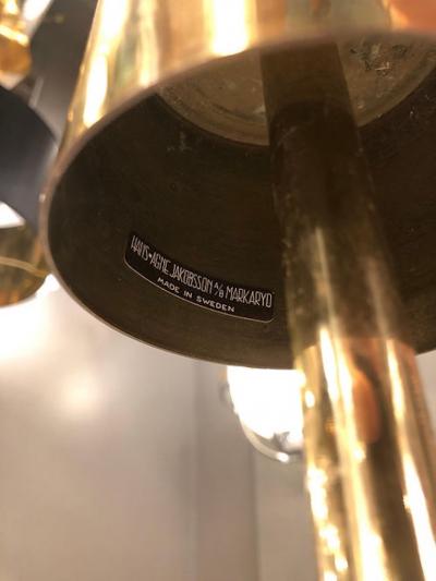 Hans Agne Jakobsson Brass and Glass Chandelier T434 5 by Hans Agne Jakobsson