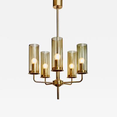 Hans Agne Jakobsson Brass and Glass Chandelier T434 5 by Hans Agne Jakobsson