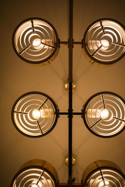 Hans Agne Jakobsson Ceiling Lamp in Brass and Plastic by Hans Agne Jakobsson 1950s