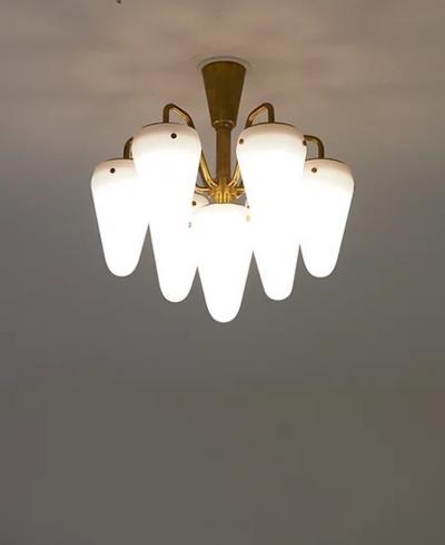 Hans Agne Jakobsson Chandelier in Brass and Glass by Hans Agne Jakobsson