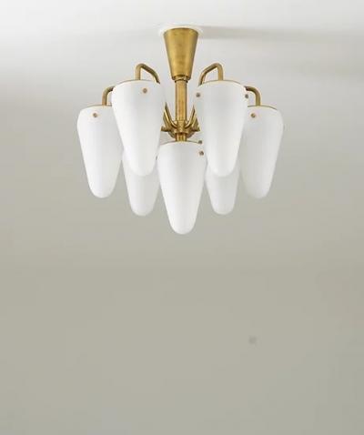 Hans Agne Jakobsson Chandelier in Brass and Glass by Hans Agne Jakobsson