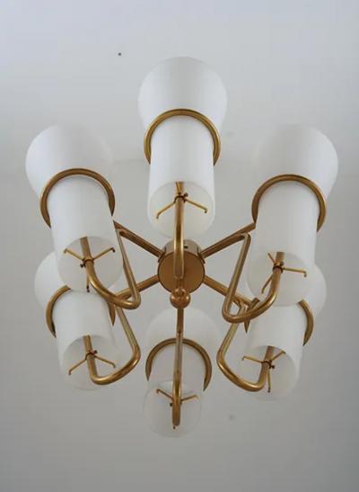 Hans Agne Jakobsson Chandelier in Brass and Opaline Glass by Hans Agne Jakobsson