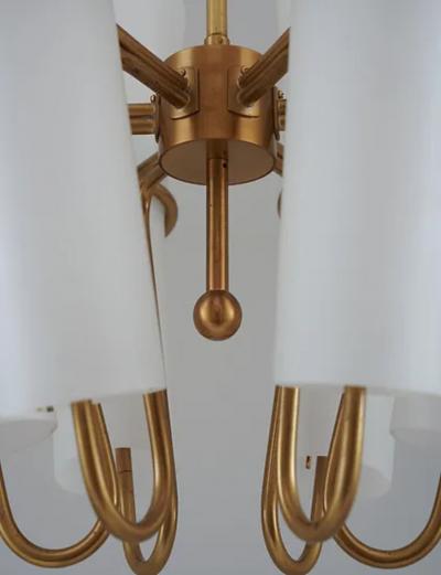 Hans Agne Jakobsson Chandelier in Brass and Opaline Glass by Hans Agne Jakobsson